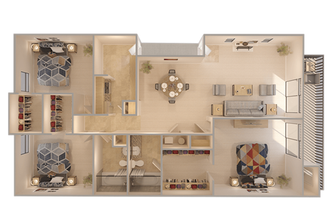Floor plan for 3 beds, 2 baths, 1531 sqft